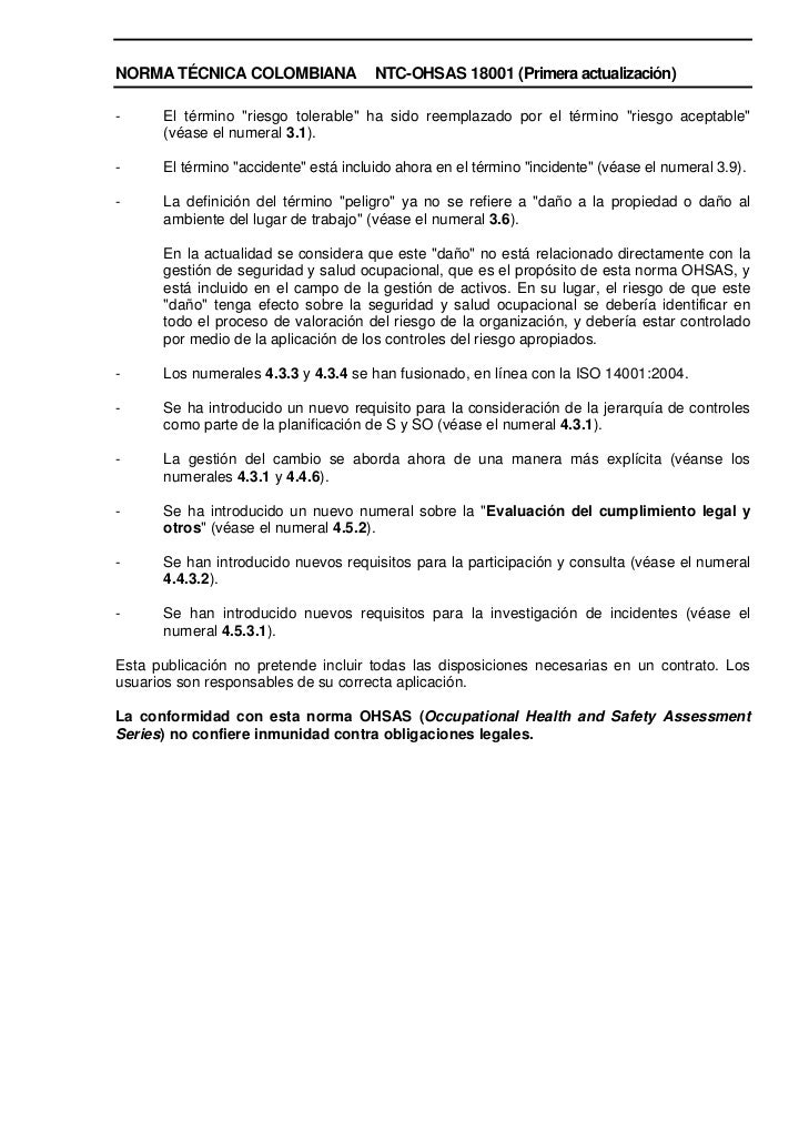 norma tecnica colombiana ohsas 18001